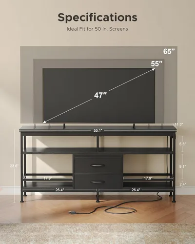 Vista 2 de Lazzanto Soporte de TV de 55 pulgadas, centro de entretenimiento para televisores de 43 a 65 pulgadas con luces LED y estación de carga extraíble