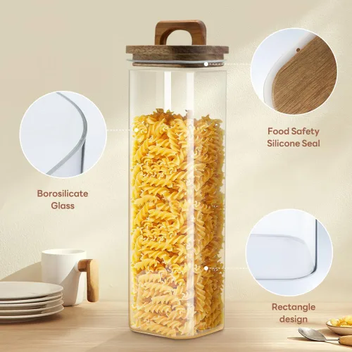 Vista 7 de Contenedores de almacenamiento de vidrio con tapas, Juego de 3 tarros de alimentos de 67oz con tapas de madera de acacia, recipiente de vidrio