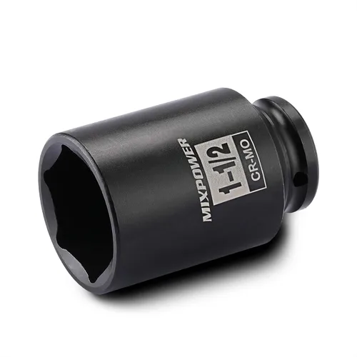 Vista 22 de MIXPOWER Zócalo de impacto poco profundo de 1/2", CR-MO, 1-1/4", 6 puntos, diseño de esquina de radio, tuerca de eje de grado de impacto para fácil