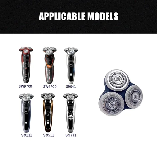 Vista 5 de Paquete de 3 cuchillas de afeitar eléctricas de repuesto para la serie 9000, sustituye a SH90 SH62