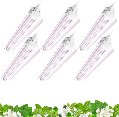 Barrina Luz de cultivo T8 de 2 pies, 144 W (6 x 24 W), equivalente a 800 W, espectro completo, luz de planta de luz solar, bombillas LED de cultivo