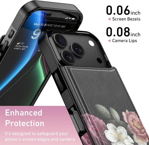 Vista 983 de LETO para iPhone 15 Pro Funda tipo cartera - Tapa tipo folio con patada - Diseños de moda - Tarjetero - Funda protectora para mujeres y niñas - 6.1