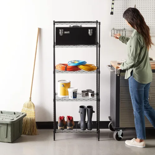 Vista 2 de Yaxa Basics Estantería de almacenamiento de acero resistente y multiusos con 5 estantes, fácil montaje, 13.4 pulgadas de profundidad x 23.2