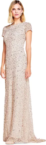 Vista 3 de Adrianna Papell vestido de noche de mangas cortas con lentejuelas para mujer