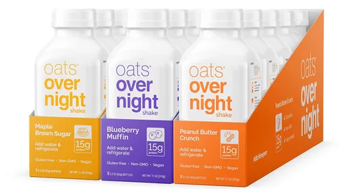 Vista 6 de Oats Overnight Batido embotellado de azúcar moreno de arce, sin gluten, sin OMG, batido de reemplazo de comida de desayuno apto para veganos