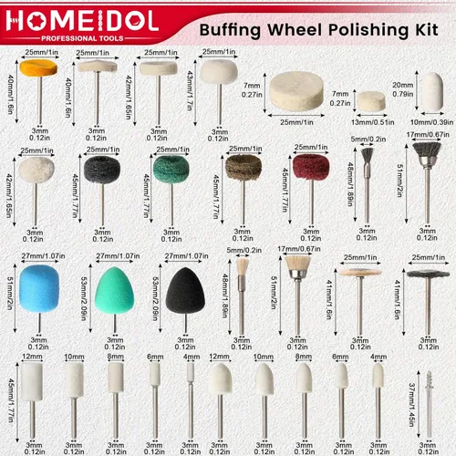 Vista 2 de HOMEIDOL - Rueda de pulido para kit de pulido Dremel, 103 piezas, rueda de pulido de vástago de 1/8 pulgadas para accesorios de herramientas Dremel