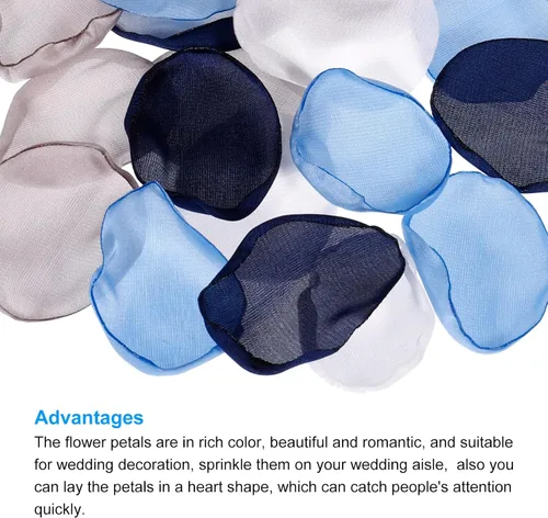 Vista 4 de MECCANIXITY Pétalos de flores artificiales de seda, azul oscuro, blanco, gris, azul, flores sintéticas de 2 x 2 pulgadas para centros de mesa