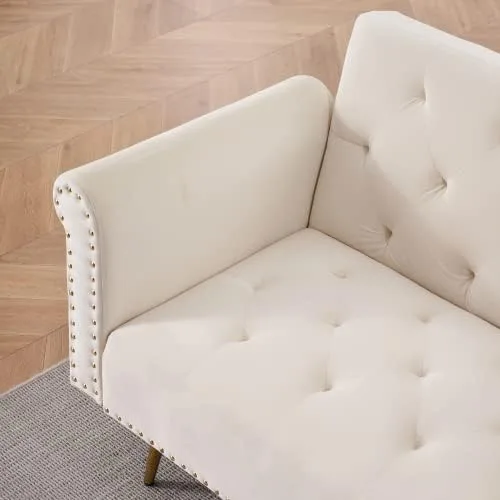 Vista 8 de Anwick Sofá cama tipo futón convertible de terciopelo de 69 pulgadas con 2 almohadas, moderno sofá cama plegable con 3 respaldos ajustables, sofá