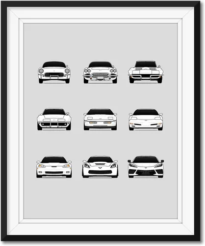 Vista 19 de Custom Car Posters Póster hecho a mano compatible con Chevy Corvette Generations e impresión de Chevrolet Corvette (C1 C2 C3 C4 C5 C6 C7 C8)