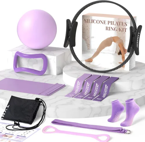 Vista 10 de Pilates Ring Kit for Women, Pilates Equipment – 14.5" Home Magic Circle Workout with Pilates Ball, Resistance Bands, Better me Pilates Essentials