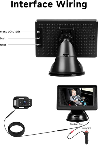 Vista 7 de VECHTEL Cámara de coche para bebé HD con orientación trasera para bebé con monitor de 4.3 pulgadas, visión nocturna IR, gran angular, fácil