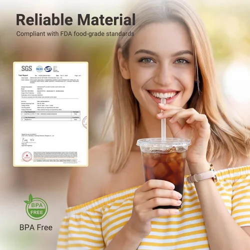 Vista 4 de 100 Pack 16 oz Clear Plastic Cups with Lids and Straws, Disposable Iced Coffee Cups To Go Sturdy Smoothie Cups for Cold Drinks