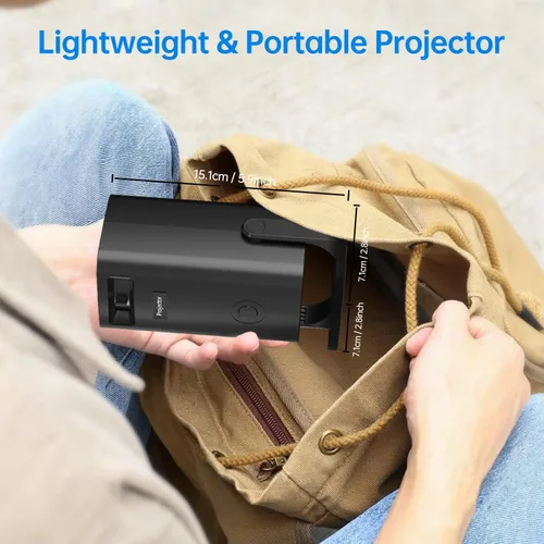 Vista 6 de Mini proyector, soporte Full HD 1080P portátil proyector de película para exteriores, proyector inteligente compatible con smartphone/TV