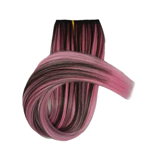 Vista 5 de Extensiones de cabello con clip de cabeza completa 3/4, color negro y rosa, extensiones de cabello de una pieza con clip, 24 pulgadas de largo