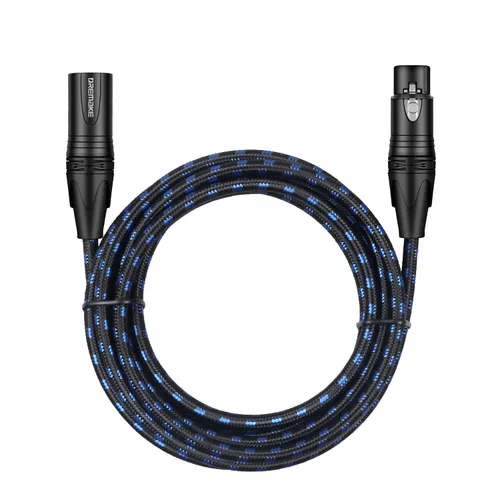 Vista 5 de DREMAKE Cable de micrófono XLR de 10 pies de 3 pines XLR macho a hembra, cable de audio de micrófono negro y azul tweed trenzado equilibrado DMX AMP