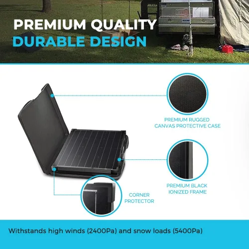 Vista 6 de Renogy - Panel solar portátil de 100 vatios y 12 voltios con controlador de carga impermeable de 20 A, maletín solar plegable de 100 W con soporte