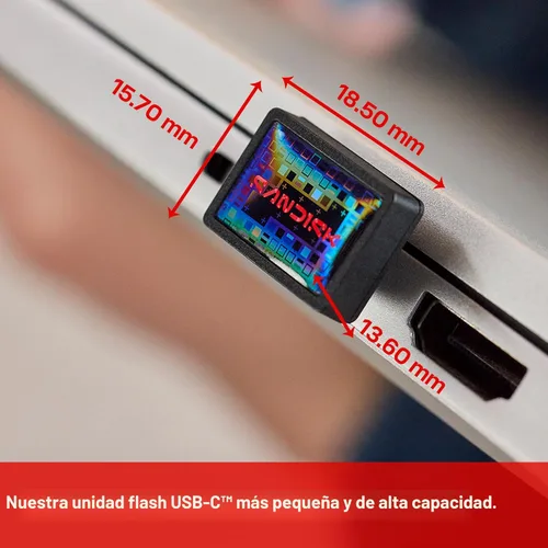 Vista 8 de SANDISK Unidad flash USB-C de ajuste extremo de 256 GB, velocidades de lectura de hasta 400 MB/s, USB 3.2 Gen 1, USB tipo C, almacenamiento