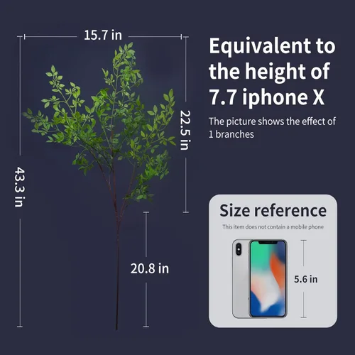 Vista 4 de Melorca&Guilla Plantas artificiales, 2 ramas sintéticas de 43 pulgadas para jarrón, plantas artificiales, tallos de vegetación sintética