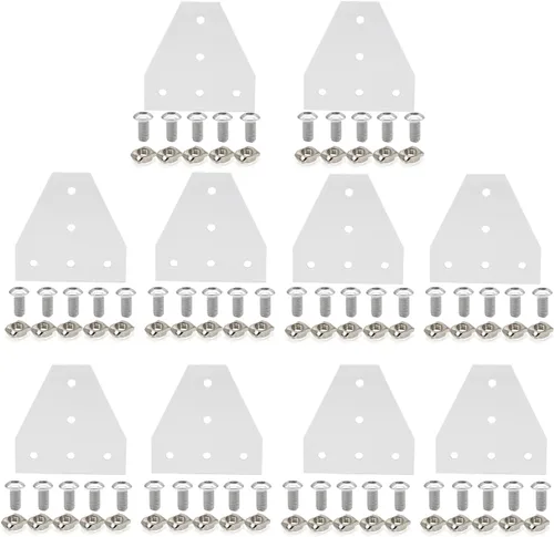 Vista 10 de 10 piezas 2020 placa de unión de soporte de esquina en forma de L, conector de extrusión de aluminio de 5 agujeros con 50 tuercas en T, 50 tornillos