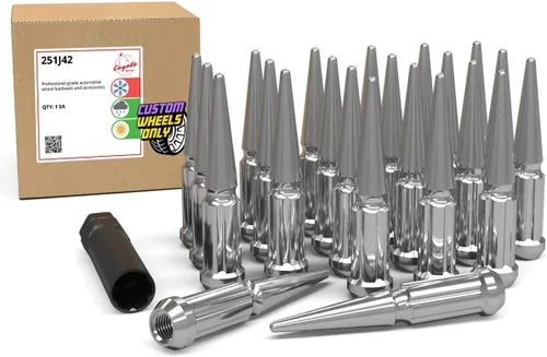 Vista 23 de Wheel Accessories Parts SRT Viper - 24 tuercas de punta de 1/2 a 20 roscas de 4.40 pulgadas de largo, cromadas negras, 7/8 pulgadas y 13/16