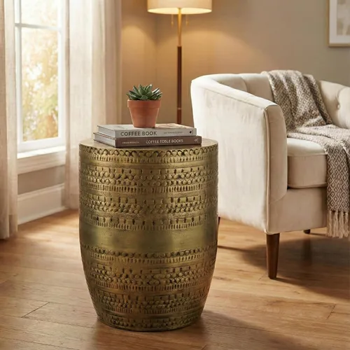 Vista 20 de SIMPLIHOME Johnsen 15" Wide Round Iron Table in Antique Brass Latón antiguo