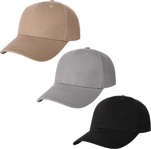 AOSMI Paquete de 3 gorras de béisbol de algodón liso ajustable talla única que se adapta a la mayoría de gorras de bola de equipo en blanco de