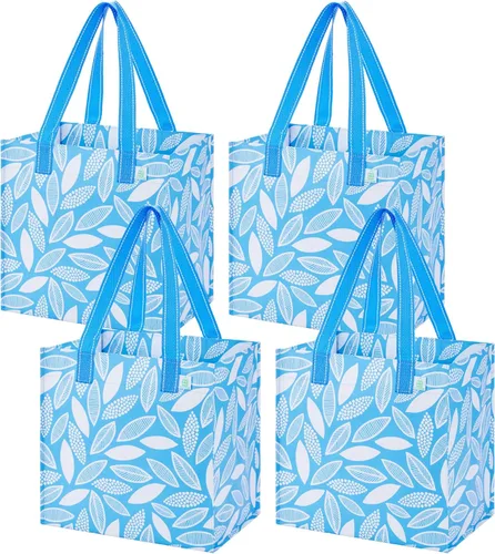 Vista 12 de VENO Paquete de 4 bolsas de comestibles reutilizables de Navidad, bolsas de compras resistentes con asas, para carrito de compras con parte inferior