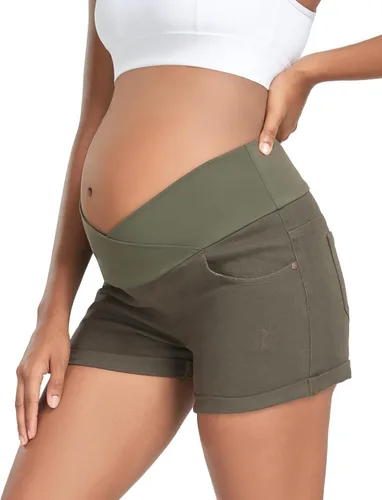 HOFISH Women's Stretchy Maternity Jeans Shorts Over The Belly Denim Shorts Pants Comfy Workout Casual Pregnancy Shorts
