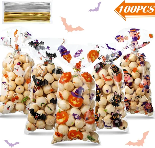 Vista 3 de Pajean Bolsas de celofán para dulces de Halloween con lazos giratorios a