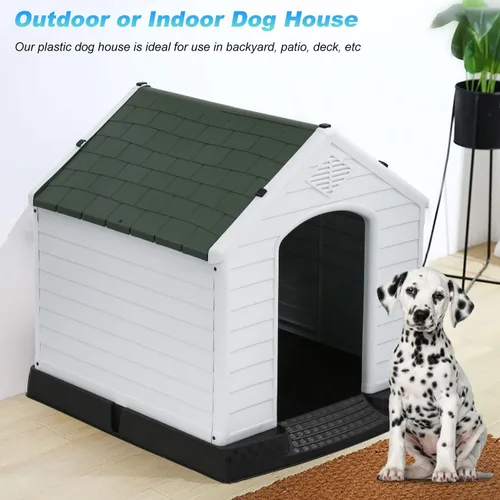 Vista 3 de FDW Casa para perros para interiores y exteriores, duradera, ventilada, impermeable, de plástico, para perros pequeños, medianos y grandes