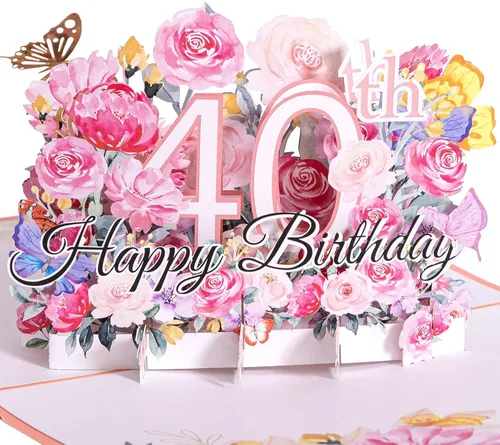 Tarjeta Desplegable de 40 Cumpleaños, Tarjeta de Feliz 40 Cumpleaños para Ella, Mujeres, Esposa, Regalo de 40 Cumpleaños para Hermana, Mamá, Amiga,