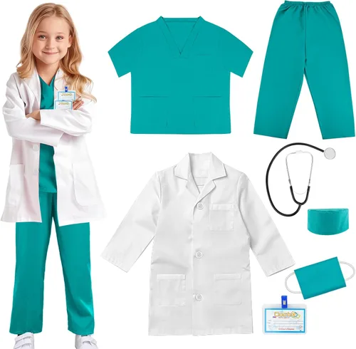 Doctor Scrubs Costume for Kids With Stethoscope Lab Coat Career Day Costume Doctor Dress Up For Boys Girls 3-12