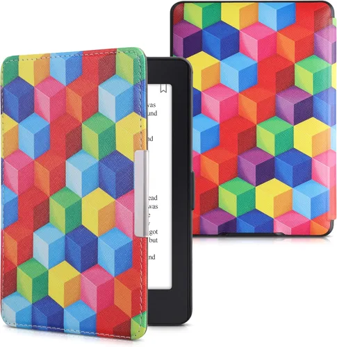Vista 12 de kwmobile Funda compatible con Yaxa Kindle PaperWhite - Funda para lector electrónico - Azul pez pequeño/azul claro/blanco