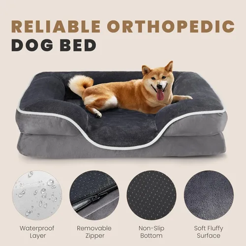 Vista 3 de SMUG Cama ortopédica para perros, cama impermeable de espuma viscoelástica para mascotas con refuerzo, sofá de espuma para perros con funda de cama