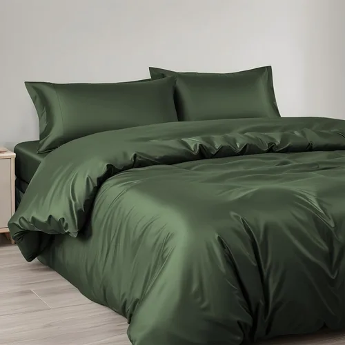 Vista 2 de Linenwalas Tencel Lyocell - Juego de funda de edredón de seda ligera refrescante de eucalipto con cierre de cremallera y lazos en las esquinas