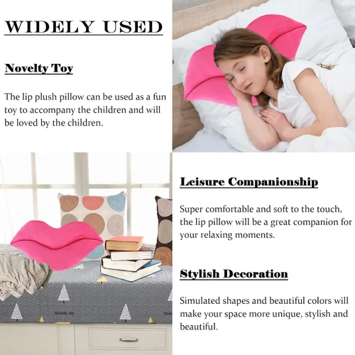 Vista 4 de zhidiloveyou Almohada de labios de peluche rosa almohada de cara sonriente cojín decorativo suave, 23.6 pulgadas