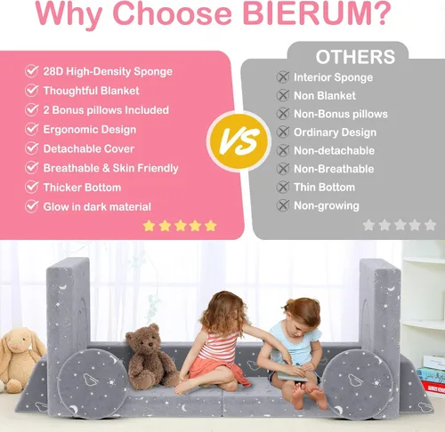 Vista 11 de BIERUM Sofá para niños, 6 piezas, sofá infantil para dormitorio, sala de juegos, sofá multifuncional para desarrollar la inteligencia