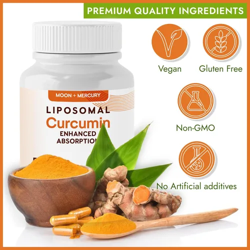 Vista 5 de Curcumina de cúrcuma liposomal 500mg - 60 cápsulas de suplementos de curcumina de cúrcuma