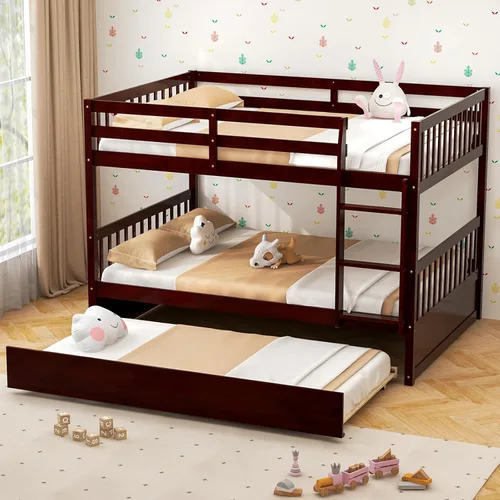 Vista 12 de KOMFOTT Litera de Madera Gemela sobre Gemela, Litera con Escalera y Barandilla de Seguridad, Marco de Cama de Madera Sólida, Ideal para Dormitorio