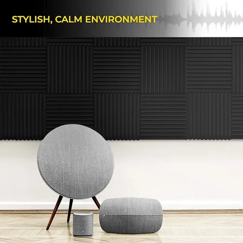 Vista 6 de Paquete de 12 paneles acústicos de 1 x 12 x 12 pulgadas – Espuma acústica – Cuñas de espuma para estudio – Paneles de alta densidad – Cuñas Carbón