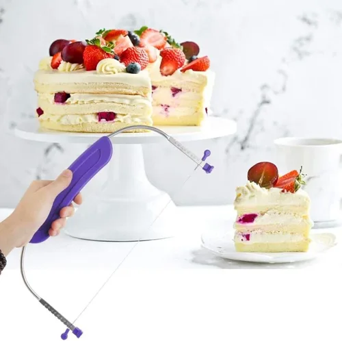 Vista 6 de WAFJAMF Cortador nivelador de pasteles ajustable, cortador profesional de pasteles con cables de acero inoxidable y mango para nivelar la parte