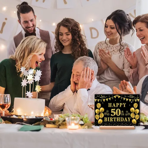 Vista 6 de Trgowaul Decoración de cumpleaños número 50, regalo para mujer, letrero de mesa acrílico de feliz cumpleaños 50 con soporte, suministros de fiesta