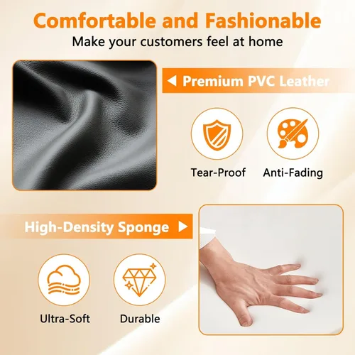 Vista 6 de CLATINA Juego de 8 sillas de cuero para oficina, sala de espera, sillas de recepción, sin ruedas con reposabrazos y soporte de madera, sillón