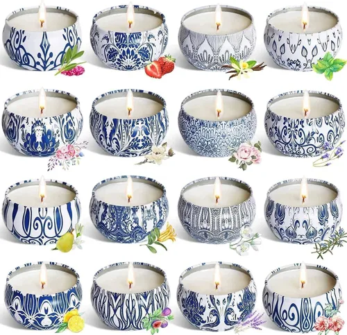 Vista 12 de 2 paquetes de velas perfumadas para el hogar, juego de regalo de velas perfumadas de pomelo y pino para damas, cera de soja, velas de larga duración