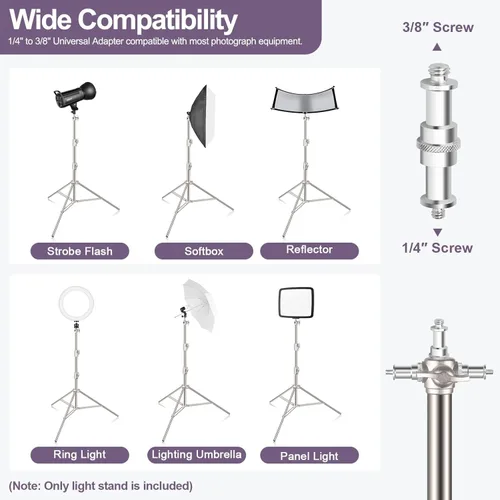 Vista 2 de EMART Soporte de luz de acero inoxidable de 9.2 pies/9.2 ft, trípode de fotografía acolchado con resorte resistente con adaptador universal de 1/4 a
