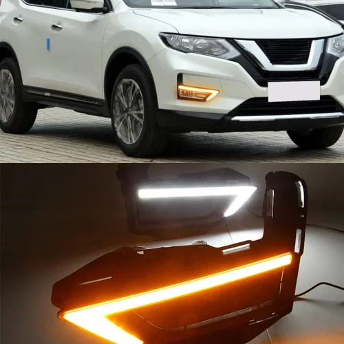 Vista 3 de BAKUGO 2 unids luz diurna niebla lámpara cubierta DRL luz de señal de giro para Nissan X-Trail Rogue 2017 2018 2019 2020