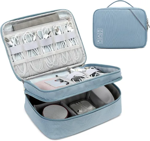Vista 16 de Lanola Bolsa organizadora de cables de viaje, funda de accesorios electrónicos, bolsa de almacenamiento portátil de doble capa para cable, teléfono