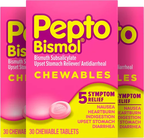 Comprimidos masticables Pepto Bismol, alivio del malestar estomacal, alivio de las náuseas, alivio de la acidez estomacal, alivio de la indigestión,