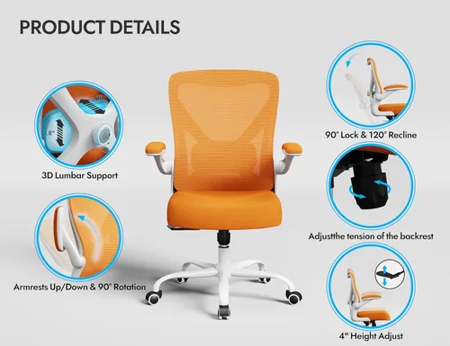 Vista 6 de Silla ergonómica de oficina, silla de escritorio de malla para computadora, cómoda, sillas de juegos con respaldo alto con reposacabezas 3D