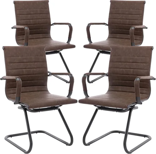 Vista 14 de Sillas de recepción, sin ruedas, silla de conferencia, de cuero, resistente, soporte para la espalda, silla de invitados de oficina, juego de 2 Negro